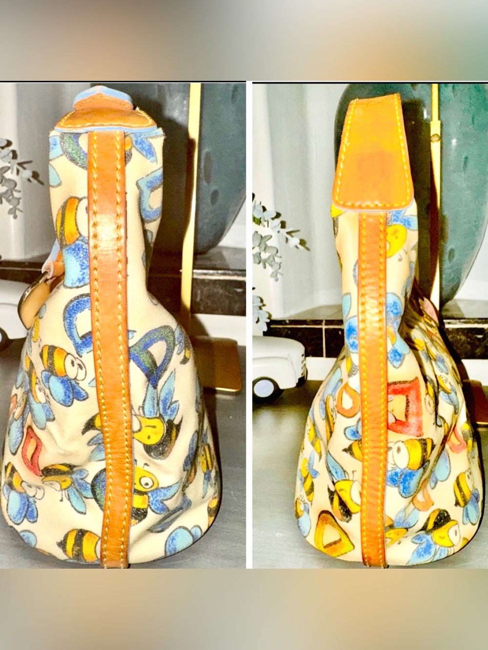 Dooney & Bourke Bee Print Hobo Bag with Rainbow Zipper & Pink Heart Y2K EUC - Picture 10 of 16